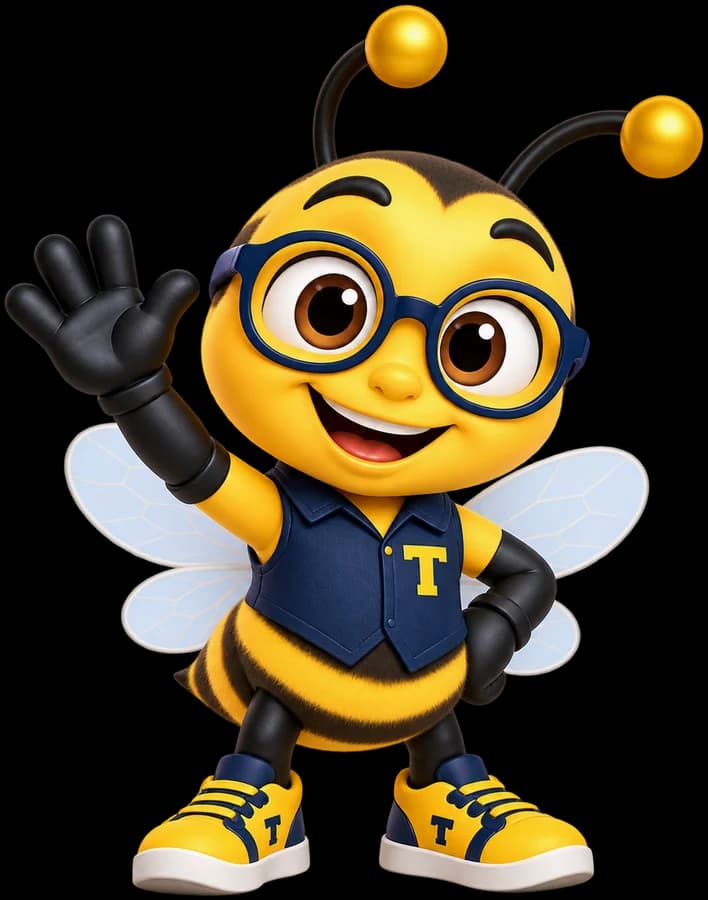 Taxmize bee mascot waving hello